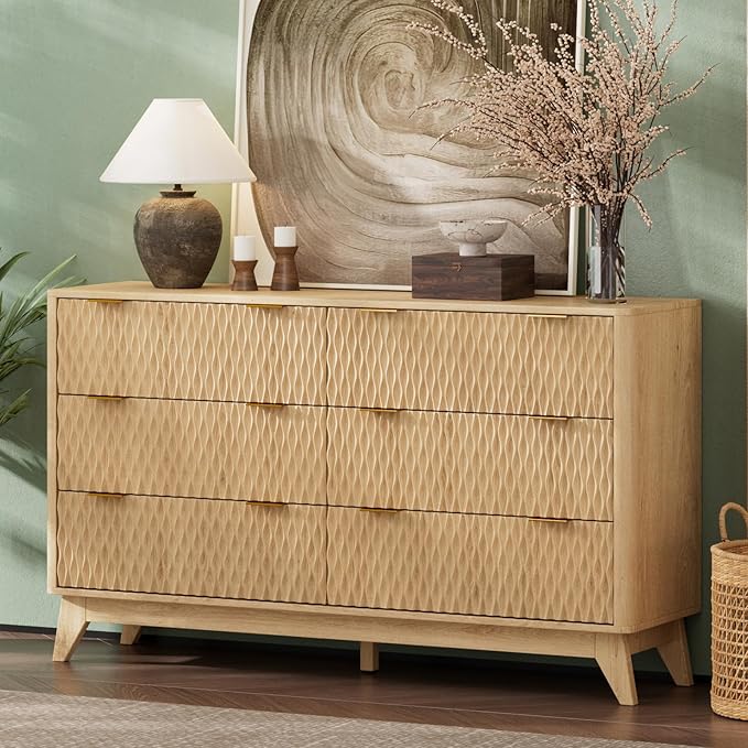 Diamond-Fluted 6 Drawers Dresser, Modern Dressers & Chests of Drawers