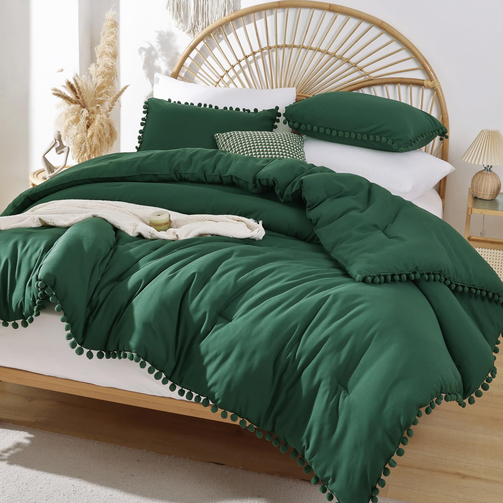 Queen Comforter Set - Comforter Queen Size Sets with Ball Pom Fringe