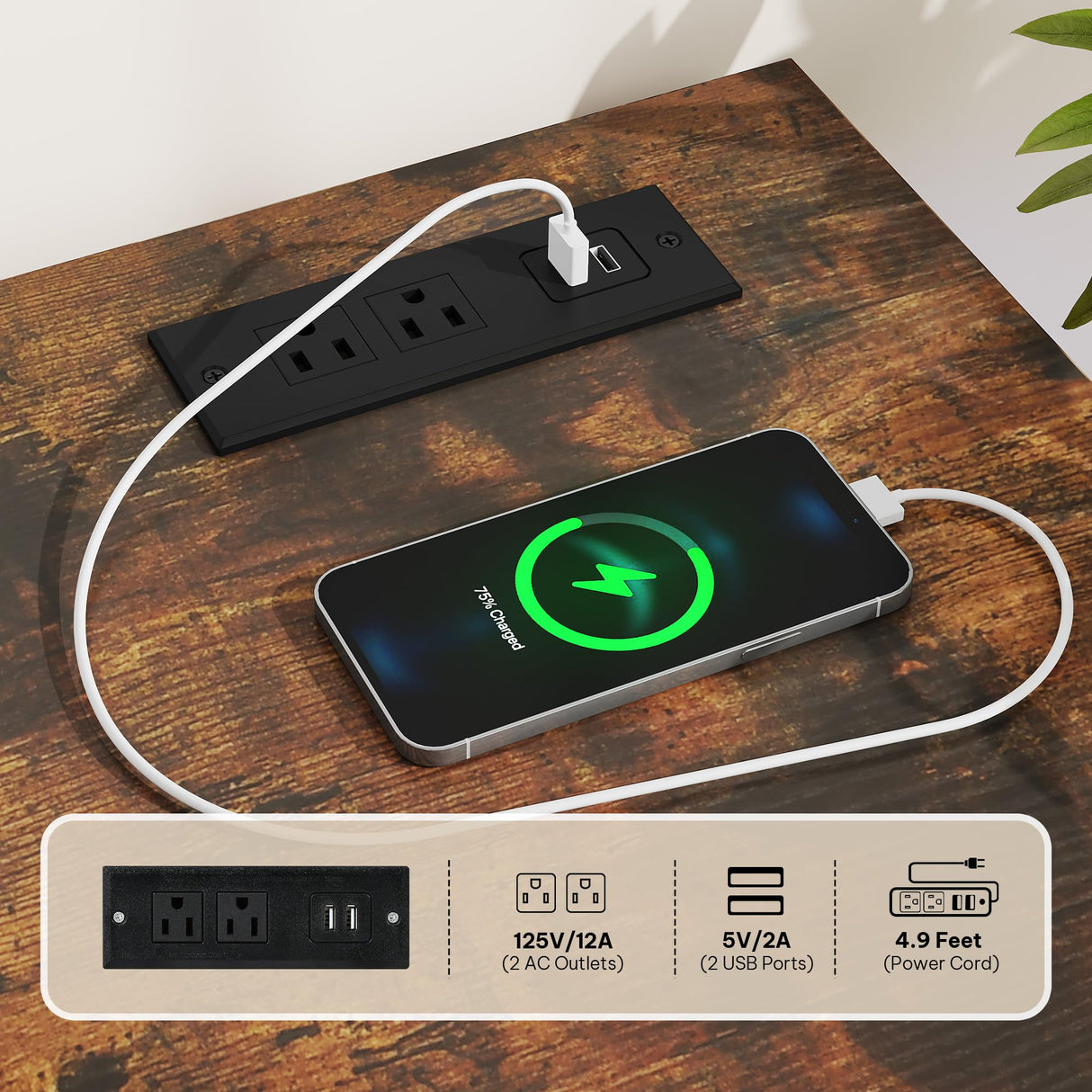 65 Inch TV Stand with LED Lights and Power Outlets