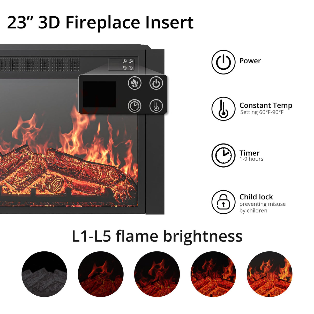 Fireplace TV Stand for 60/65 Inch TV, Entertainment Center with Rattan Doors, Hobo