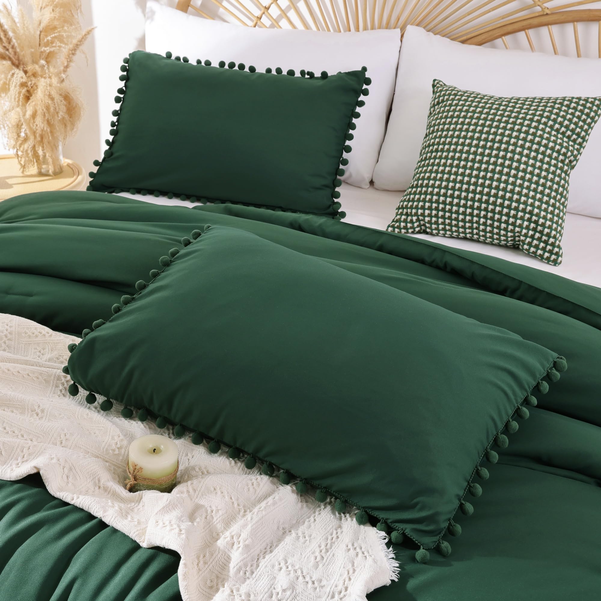 Queen Comforter Set - Comforter Queen Size Sets with Ball Pom Fringe