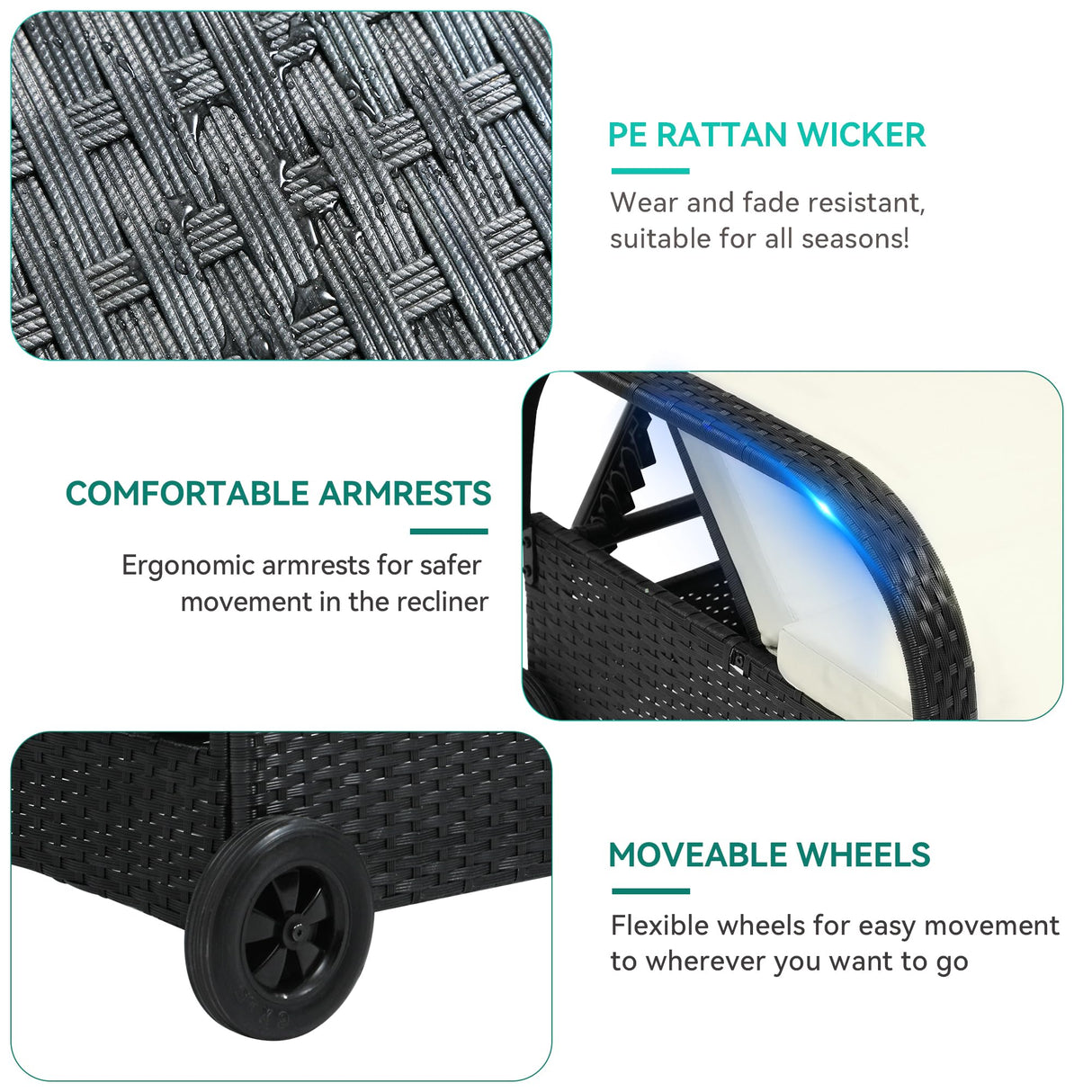 Outdoor Wicker Chaise Lounge Chair Set of 2 w/Storage, Rattan Patio Pool Lounger