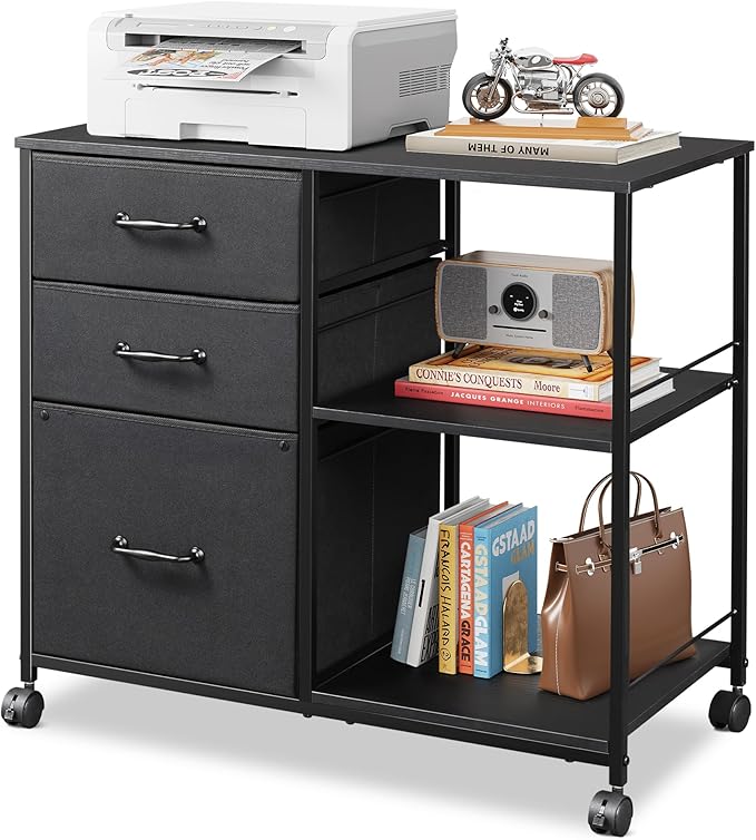 3 Drawer Mobile File Cabinet, Rolling Printer Stand with Open Storage Shelf