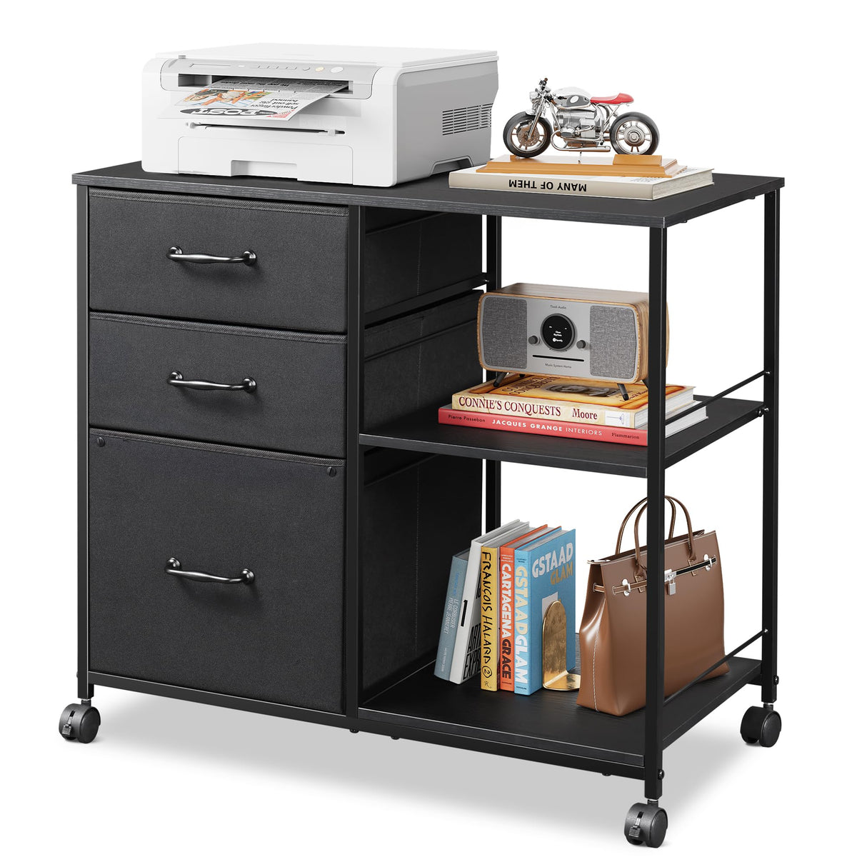 3 Drawer Mobile File Cabinet, Rolling Printer Stand with Open Storage Shelf
