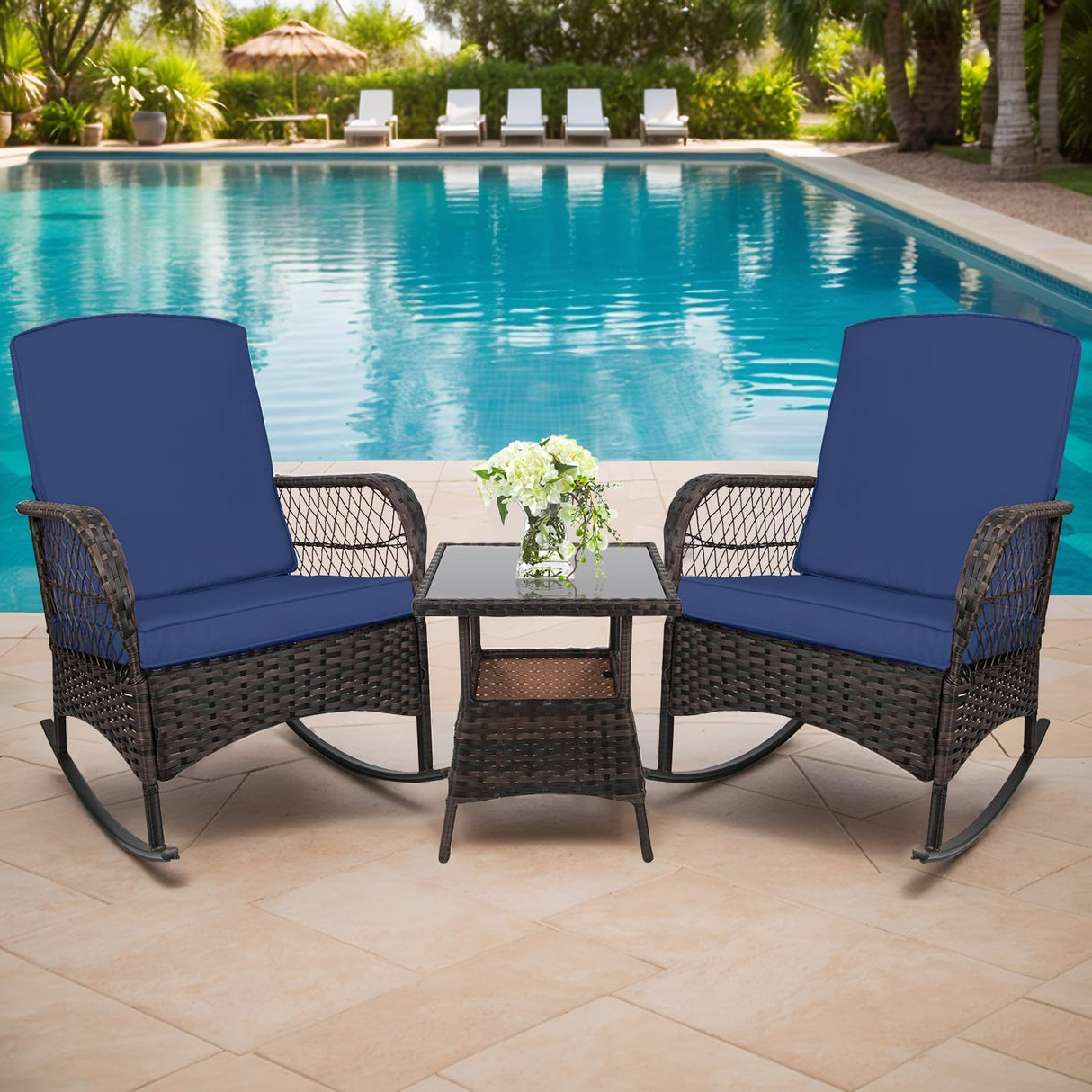 3 pcs Rocking Bistro Set Conversation Chairs with Arm Rest