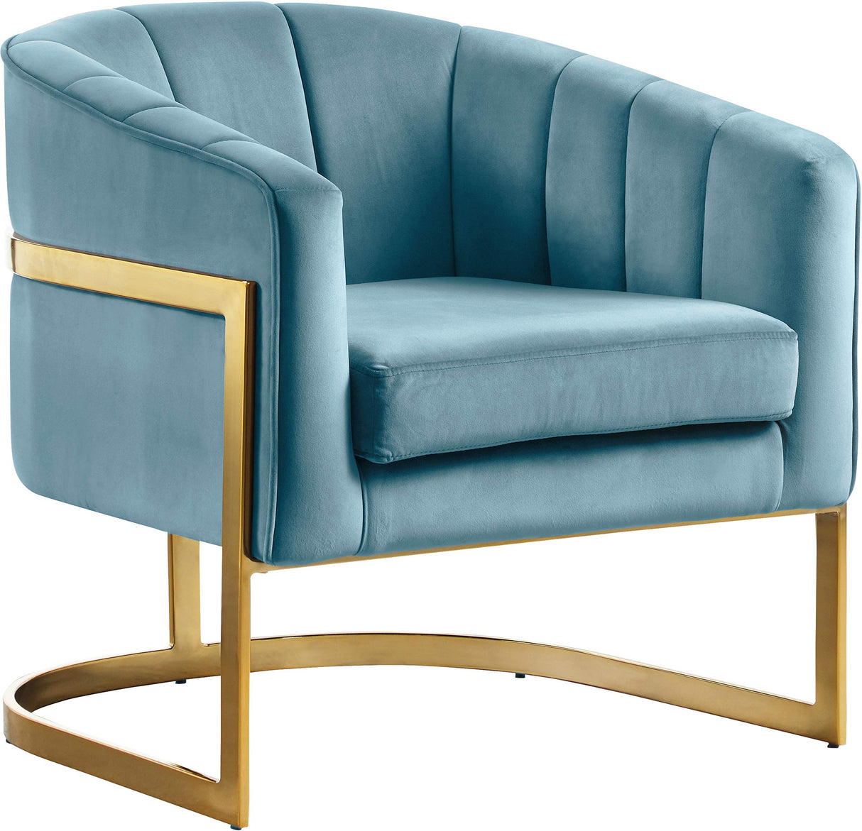 Carter Collection Modern | Contemporary Upholstered Velvet Barrel Accent Chair with Gold Stainless Base, Aqua, 29" W x 27.5" D x 31" H
