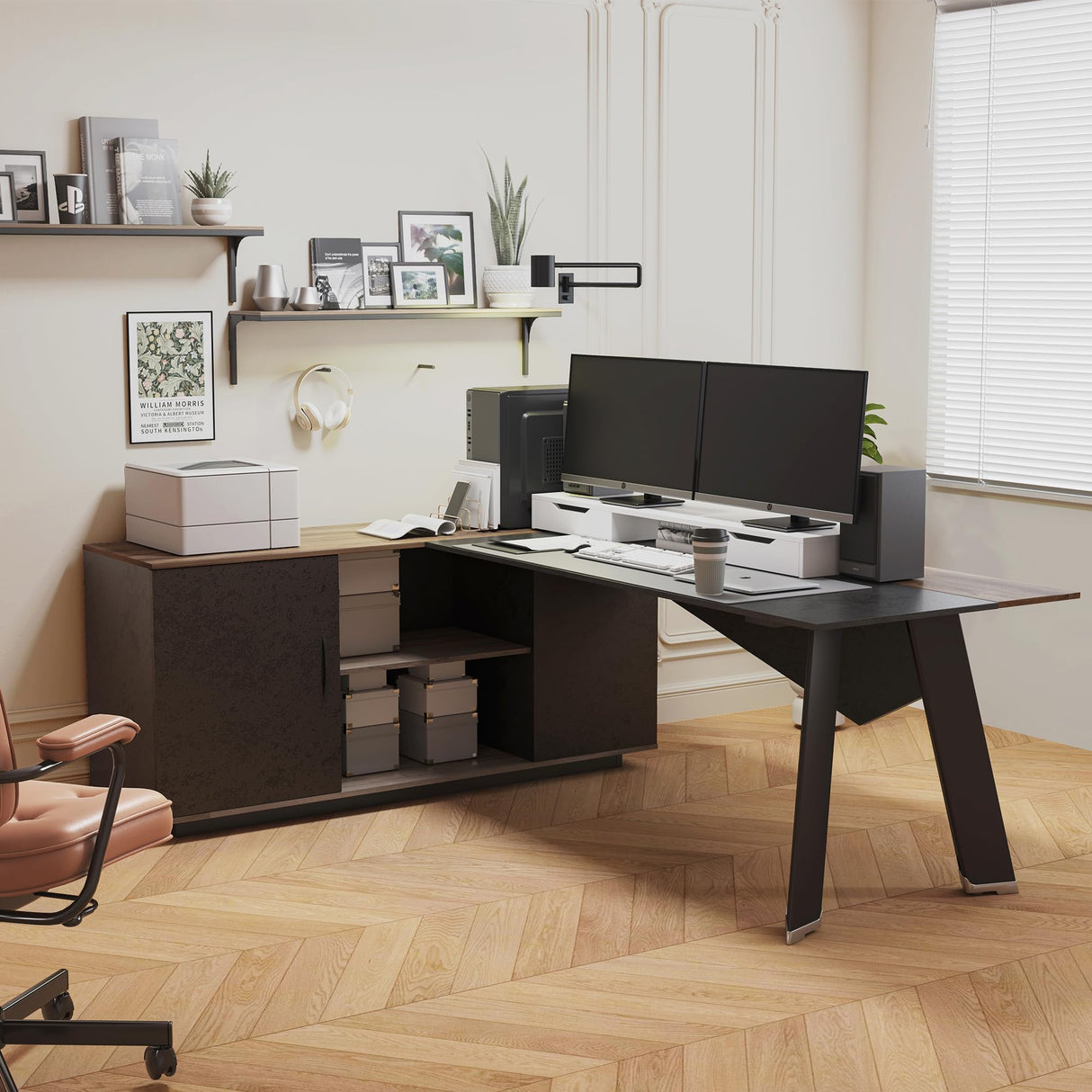 63 inches Executive Desk and 47" lateral File Cabinet, L-Shaped Desk