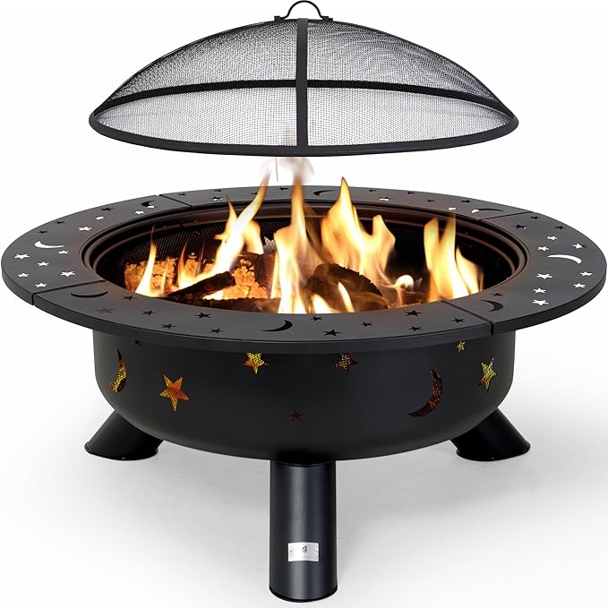 42ā Patio Fire Pit Wood Burning with Mesh Spark Screen