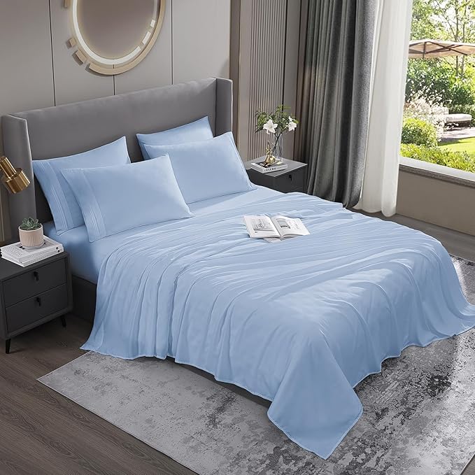 Cooling Sheets Queen - Deep Pocket Queen Sheet Set 6 Pieces, Wrinkle - Resistant