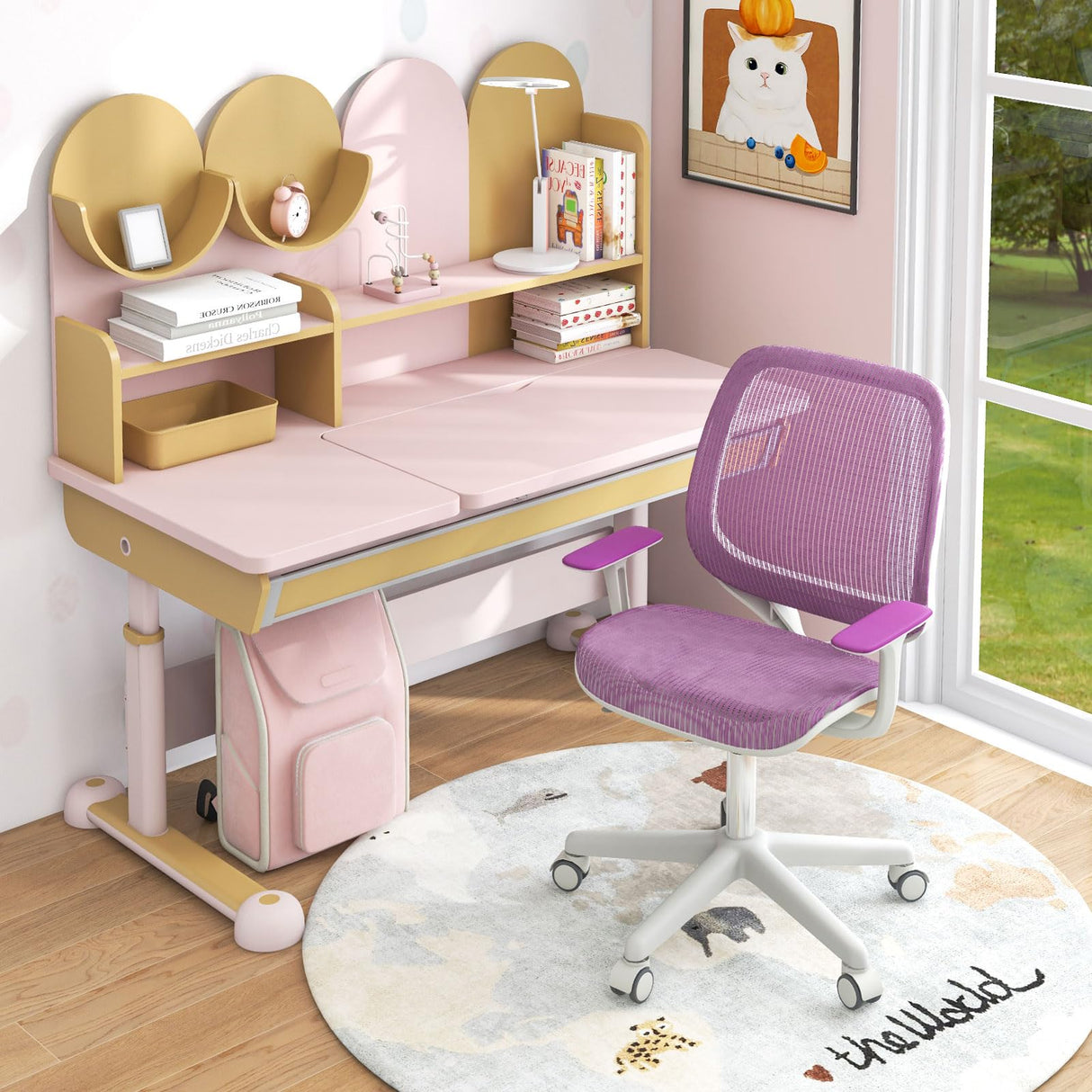 Height Adjustable Children Study Computer Chair with Armrests, Sit-Brake Casters, Swivel