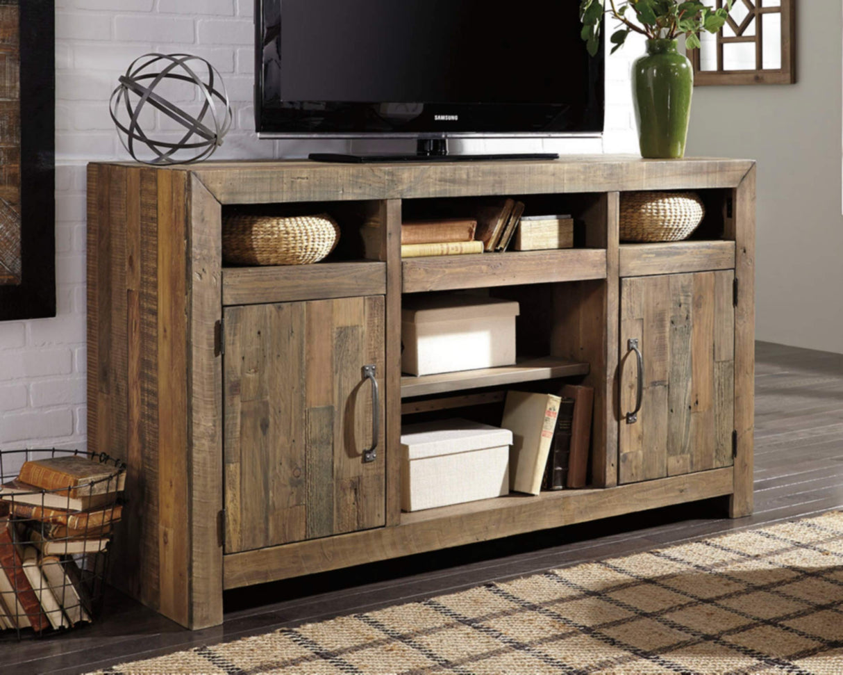 Sommerford Rustic Solid Pine Wood TV Stand Fits TVs up to 60", 2 Cabinets, 3 Storage