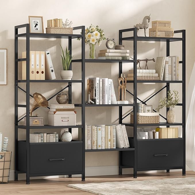 Bookcases and Bookshelves, Triple Wide 4 Tiers Bookshelf