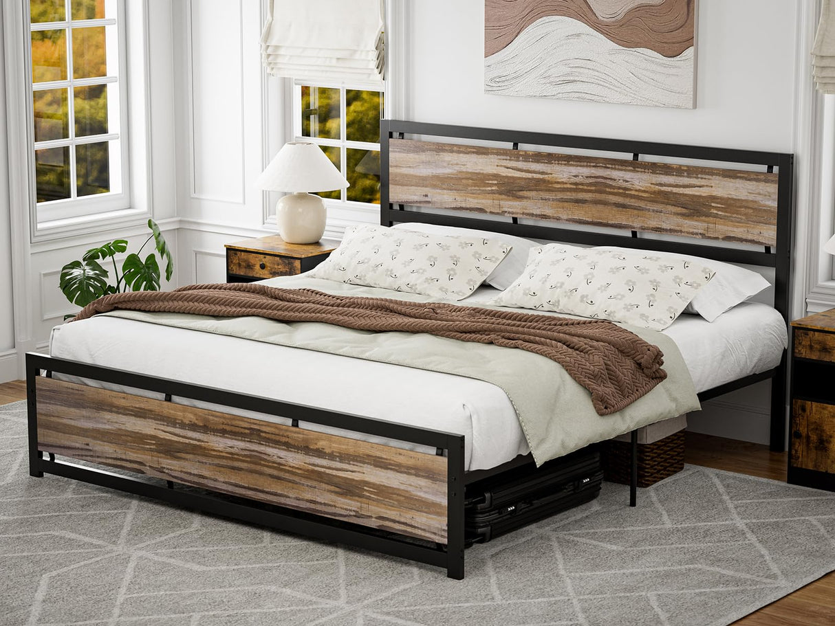 King Size Bed Frame with Wooden Headboard Footboard