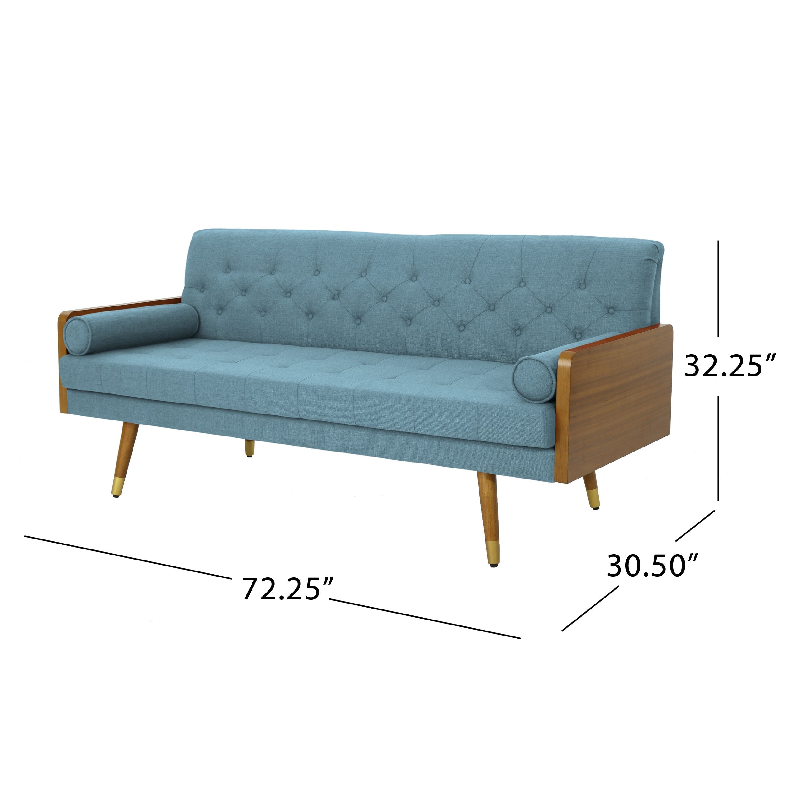 Aidan Mid Century Modern Tufted Fabric Sofa, Blue