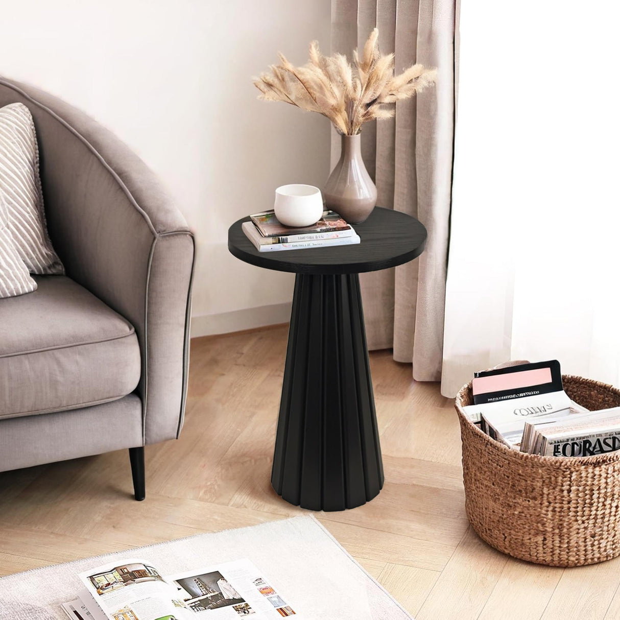 Small Pedestal Side Table, Round Modern Drink Table, Accent Table