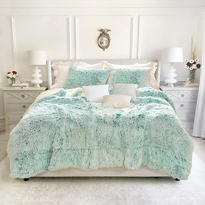 Comforter Set Twin Size 2 Pieces Winter Faux Fur Comforter Set with 1 Pillowcases Ultra Soft