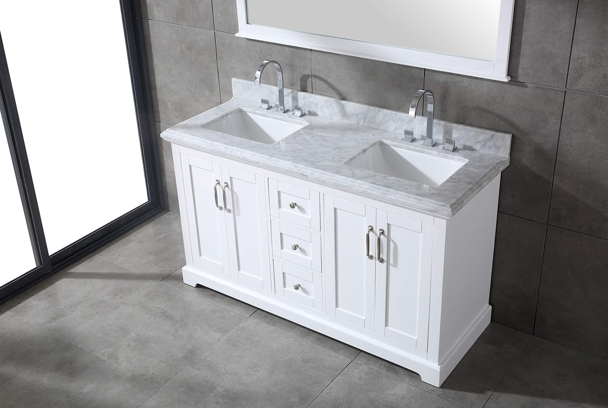 Mareo 60" Solid Wood Double Sink Bathroom Vanity | Marble Countertop & Backsplash