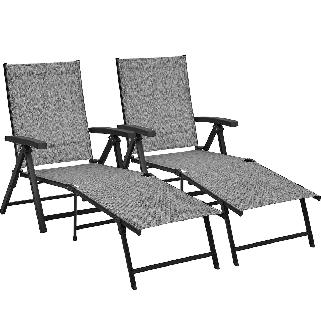 Outdoor Folding Chaise Lounge Set of 2 Patio Reclining Chairs w/Adjustable 7-Position