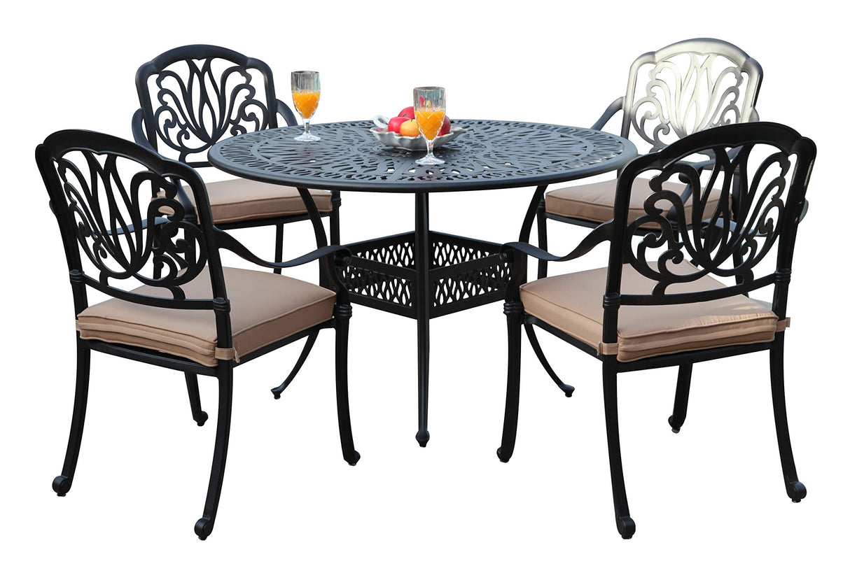 Patio Elisabeth Collection Cast Aluminum 5 Piece Rosedown Dining Set with 4 Arm Chairs
