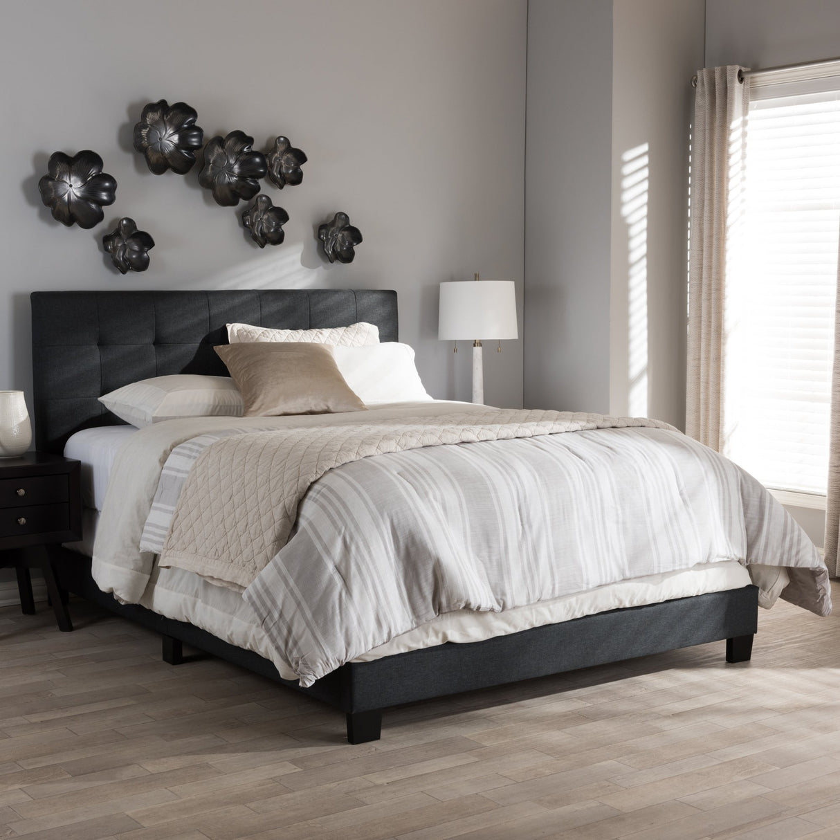 Elaina Modern and Contemporary Charcoal Grey Fabric Bed