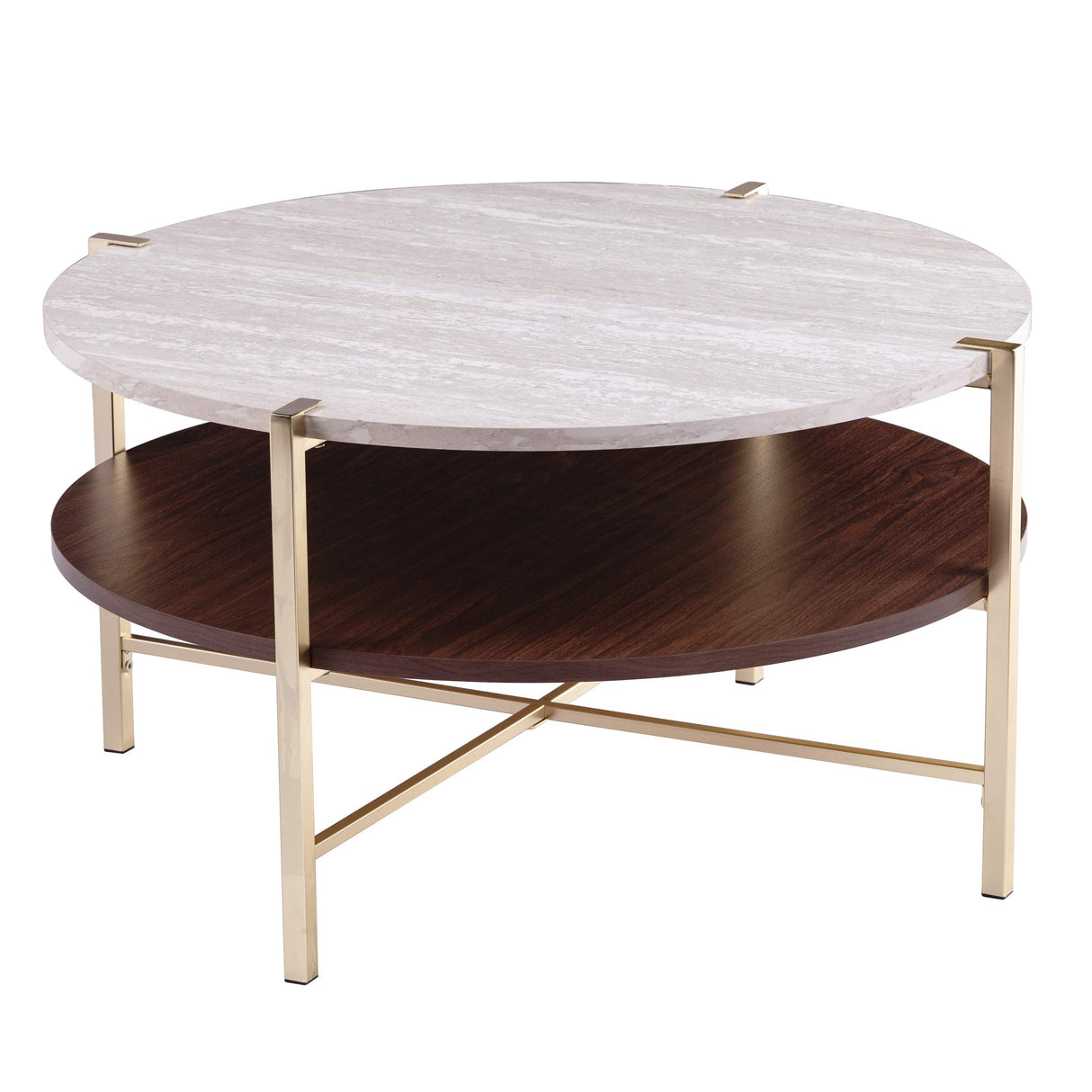 Ardmillan 33" Round Faux Marble Cocktail Table, Brass