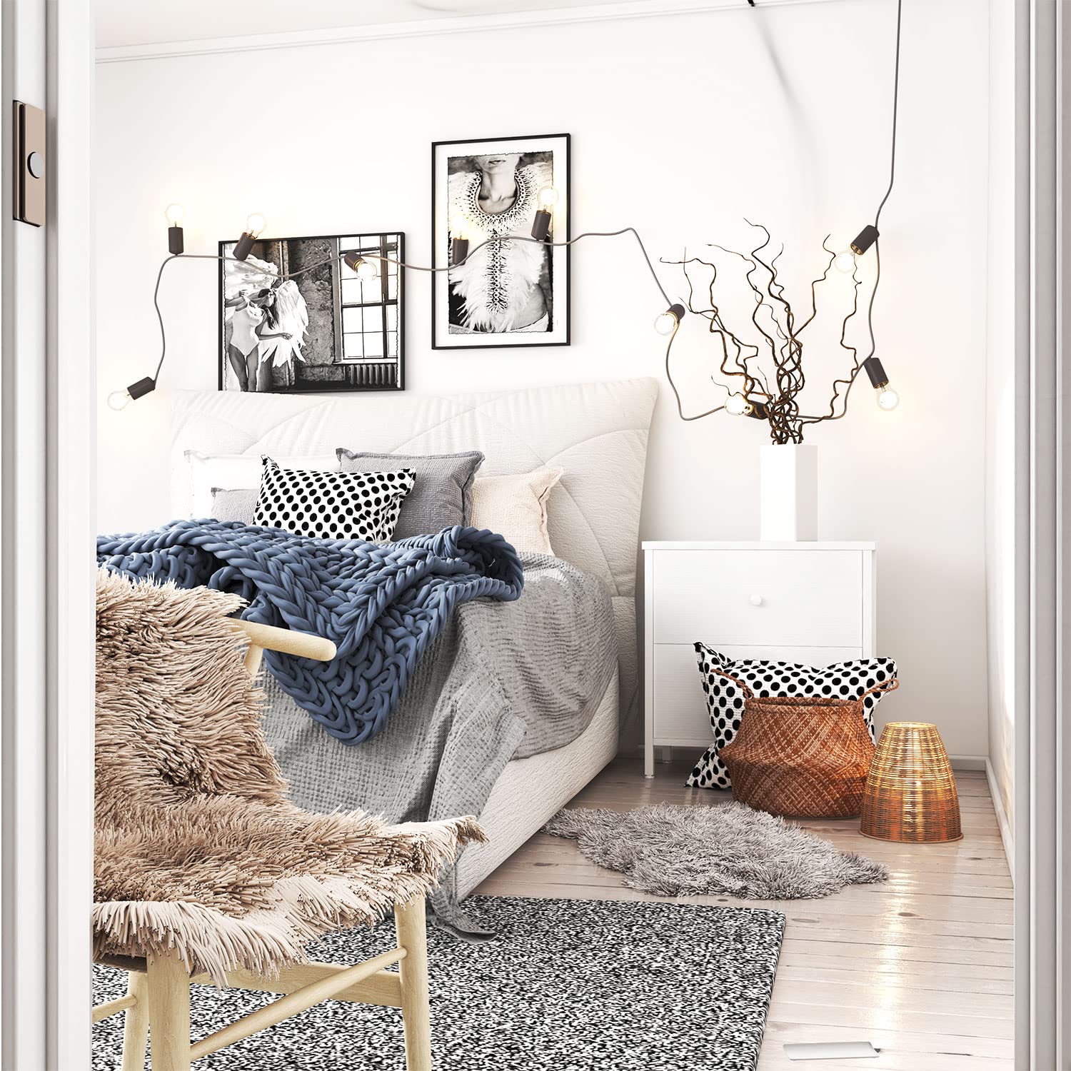 White Nightstands Set of 2, 2 Drawer Dresser