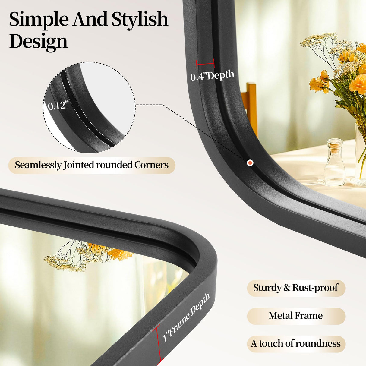 Black Metal Framed Bathroom Mirror 24x36 - Set of 2 Rounded Rectangle Vanity Mirrors