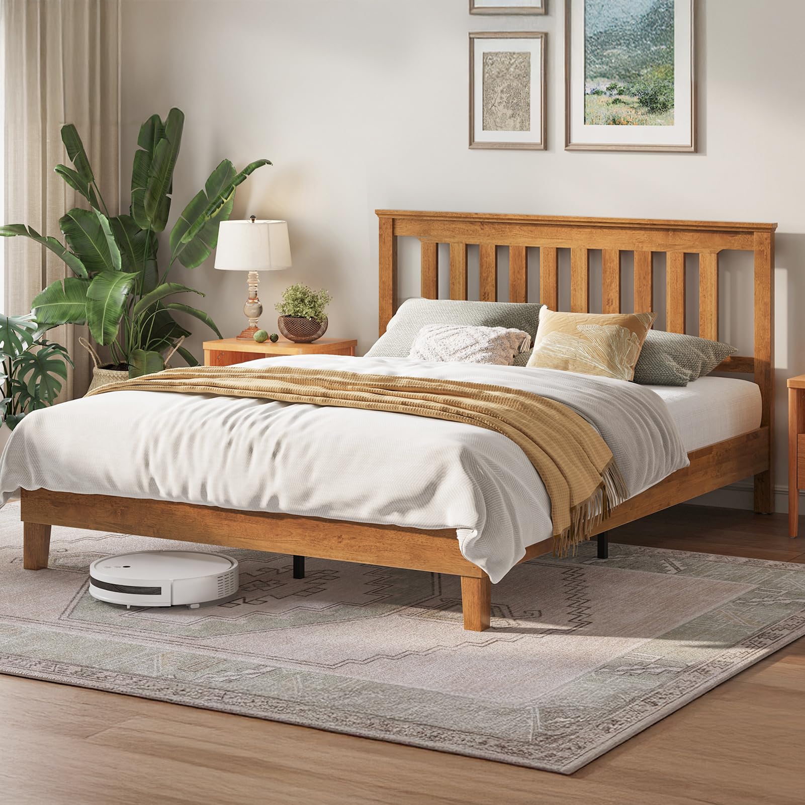 Wood Bed Frame, Queen Bed Frame Solid Wood Platform Frames