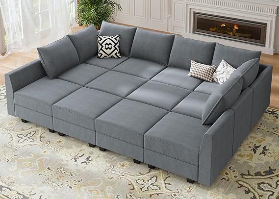 Convertible Modular Sectional Sofa with Ottomans Polyester Fabric Sleeper Sectional