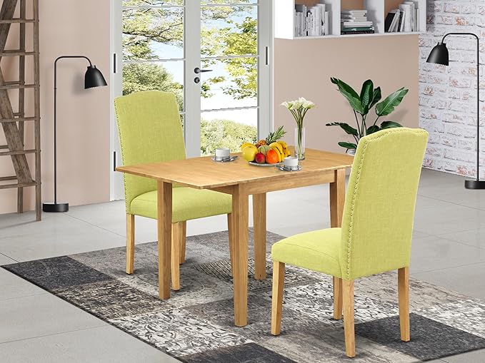 5 Piece Dining Set Includes a Rectangle Dining Room Table with Dropleaf and 4 Linen Fabric