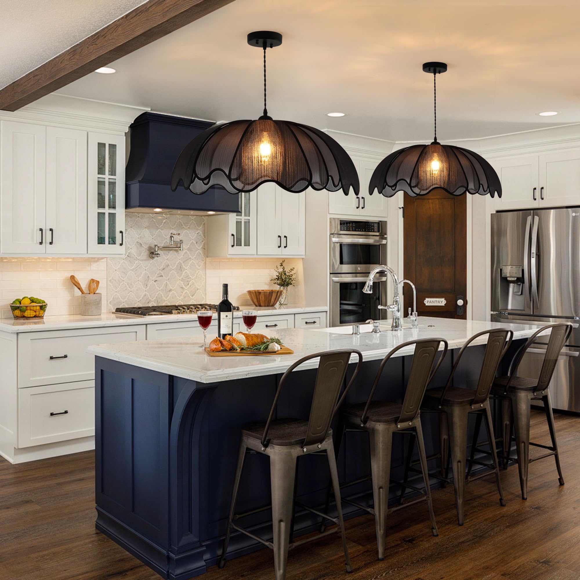 LZUHYSPG Black Bohemian-Style 24-inch Hand-Woven Chandelier, Country Chandelier Hanging Lamps, Dining Room, Kitchen Island, Bedroom, Living Room, Corridor