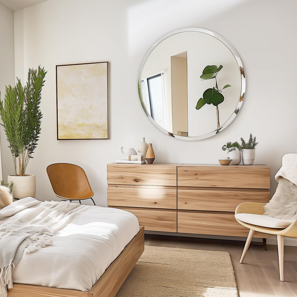 Round Frameless Wall Mirror with Beveled Edge - Circle Mirror for Bathroom & Vanity,