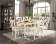 7-Piece Solid Wood Dining Table Set, 60" Farmhouse Dining Table with 6 Chairs, Rectangular Table Set for 6