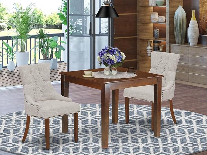 5 Piece Dinette Set for 4 Includes a Square Dining Room Table and 4 Brown Linen Linen