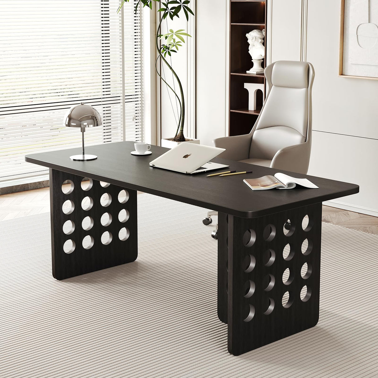 63 inch Executive Desk, Large Computer Desk Workstation, Wooden Black Desktop Office