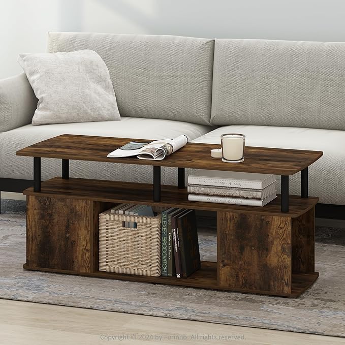 Jaya Utility Design Coffee Table, Americano, Stainless Steel Tubes