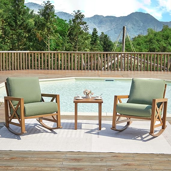 3-Piece Rocking Bistro Set - Outdoor Patio Furniture with Cushioned Chairs & Coffee Table