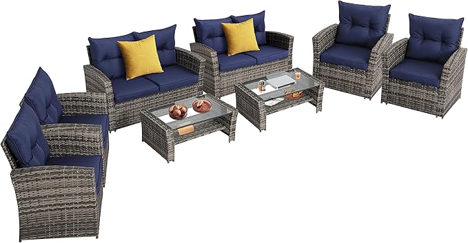 Outdoor Conversation Sets 8-Piece Wicker Rattan Sectional Sofa