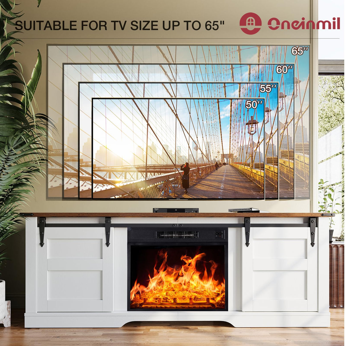 Fireplace TV Stand with 18” Electric Fireplace, 58” TV Console Stand