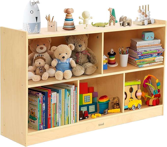 Storage Organizer for Kids, 5-Compartment Wooden Toy Storage Cabinet, Montessori
