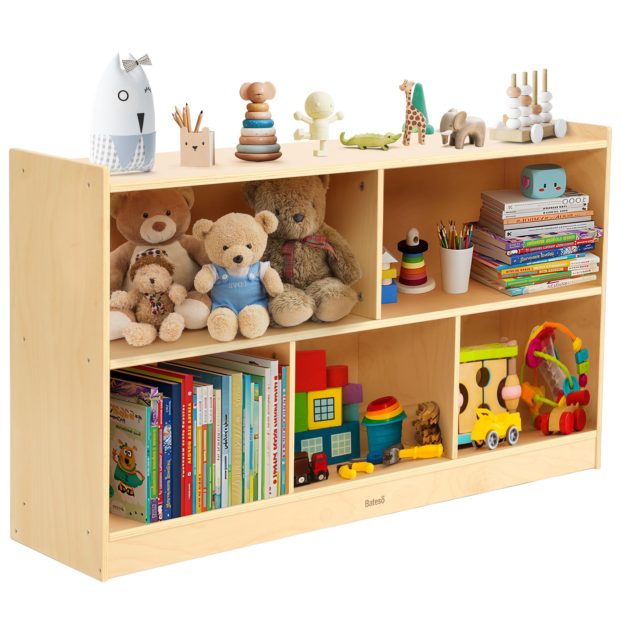 Storage Organizer for Kids, 5-Compartment Wooden Toy Storage Cabinet, Montessori