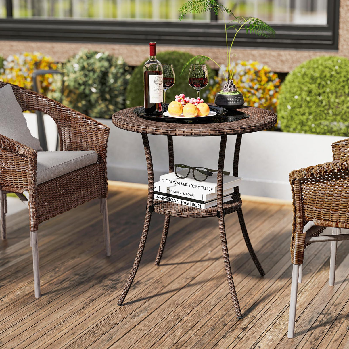 25.5" Wicker Patio Dining Table, Outdoor Round Bistro Side Table