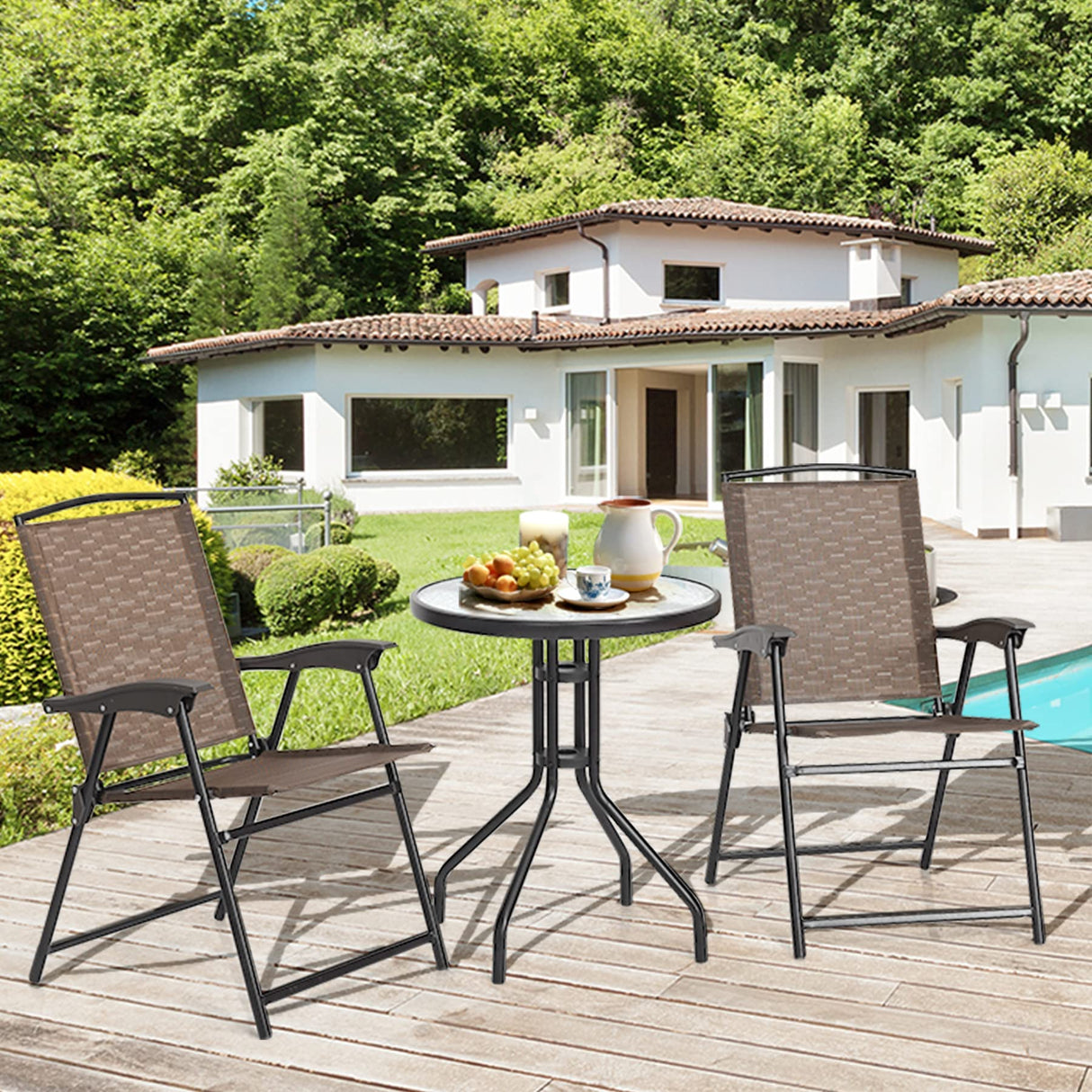 3 Pieces Patio Bistro Set, Outdoor Folding Chairs & Table Set