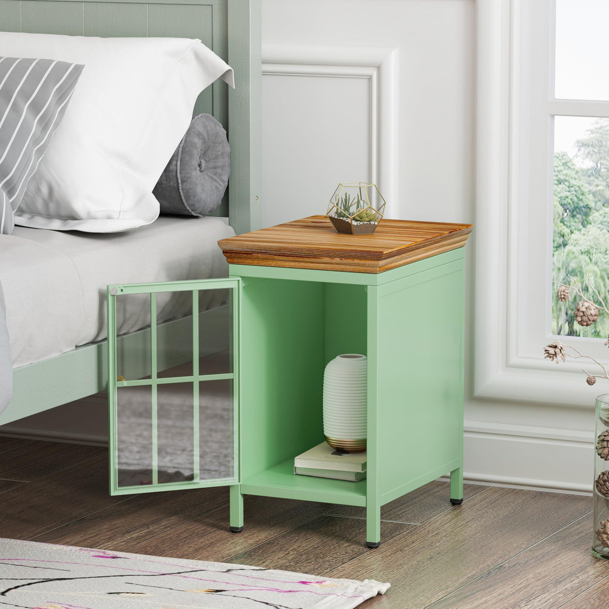 Night Stand, Bedside Table, Mint Green