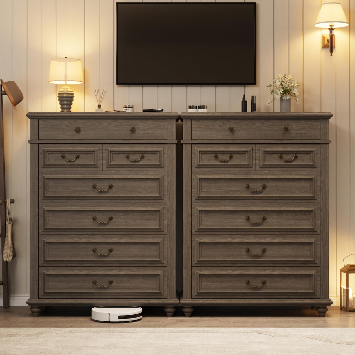 Farmhouse Dresser for Bedroom 7 Drawer Dresser with Deep Drawers