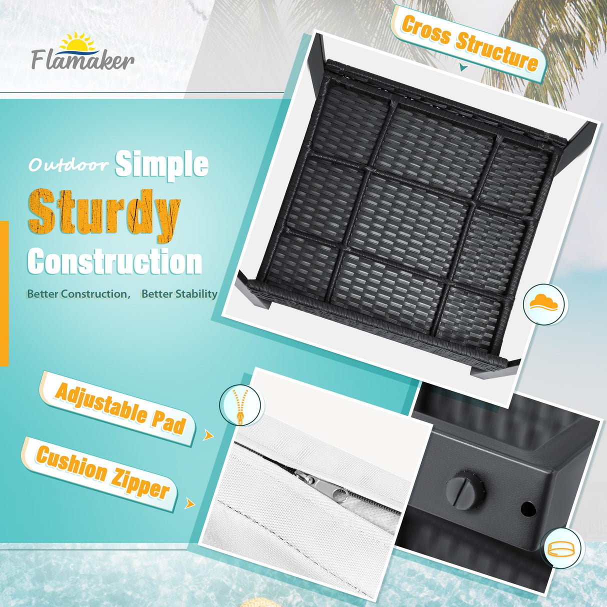 Flamaker 3 Pieces Patio Furniture Outdoor Wicker Modern Rattan Chair Conversation Sets with Coffee Table for Yard, Bistro(White)