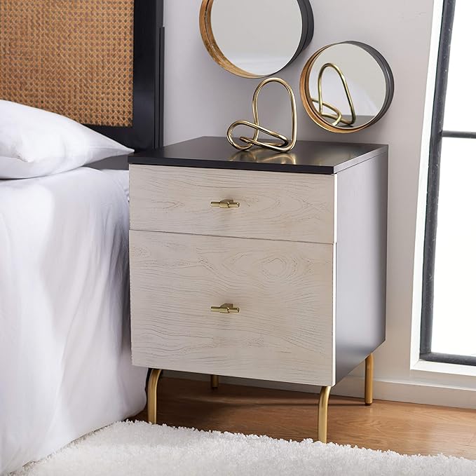 Home Collection Genevieve Cream/White Washed 2-Drawer Nightstand