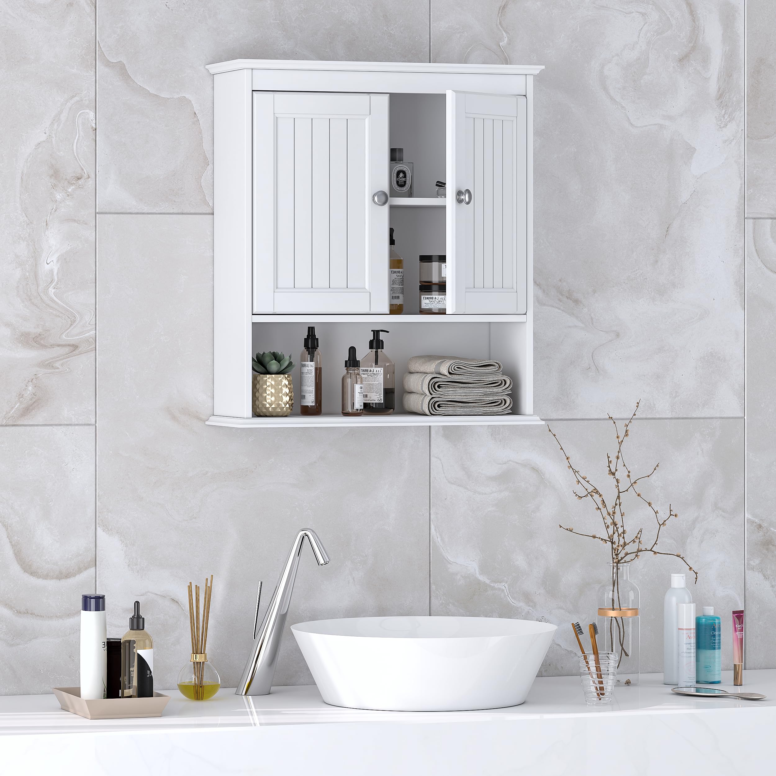 Bathroom Cabinet Wall Mounted with Doors, Wood Hanging Cabinet