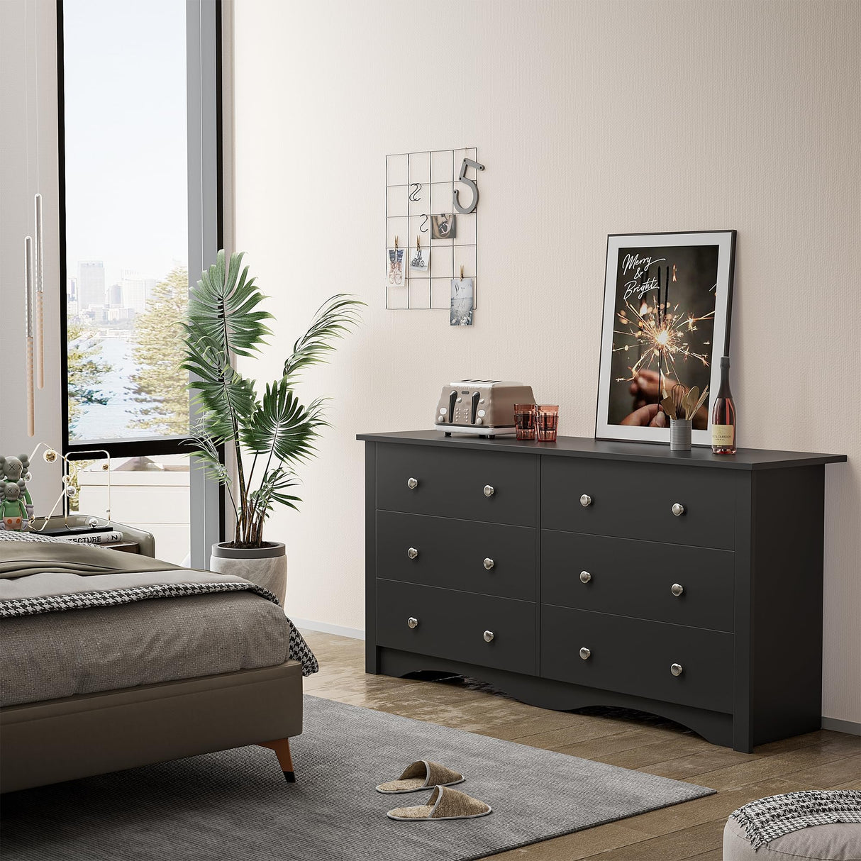 6 Drawer Dresser Chests for Bedroom, Storage Dressers Organizer with Anti-Tilt Devices