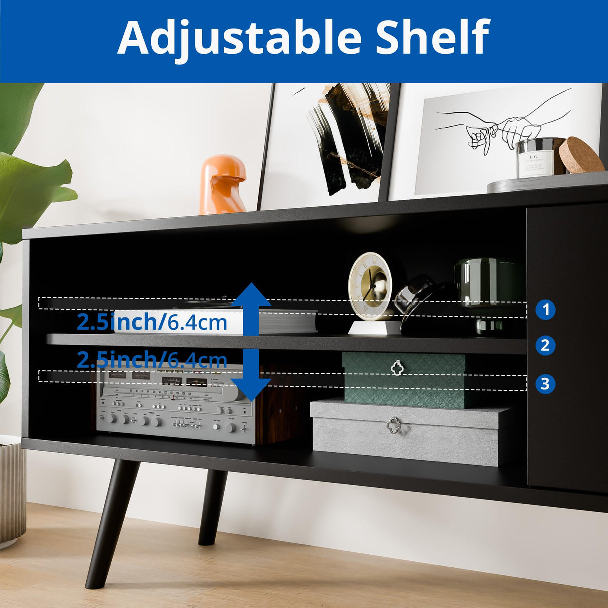 TV Stand for 50 Inch TV, Mid Century Modern Entertainment Center with Storage Cabinet,